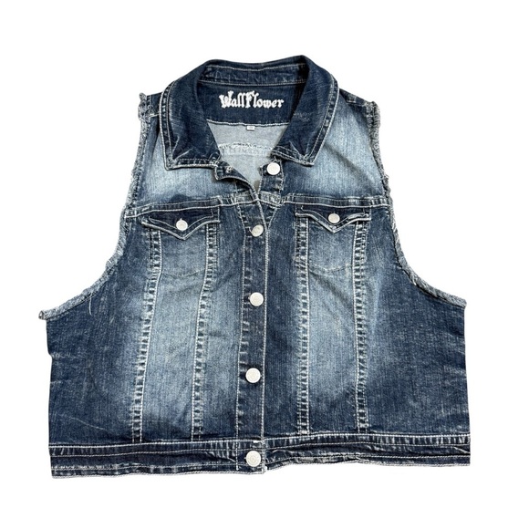 Wallflower Jackets & Blazers - WallFlower Boho Western Denim Vest 3X Raw Hem Stretch Jean Vest Dark Wash